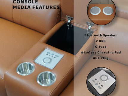 L - Shaped Recliner Sectional Sofa With Bluetooth Speakers, Wireless Charging, LED Lights
