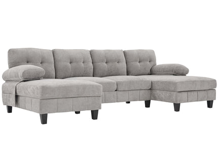 U-Shaped Sectional Sofa 103.5" Fabric Couch With Dual Chaise Lounges, Storage Pockets, Armrest Pillows