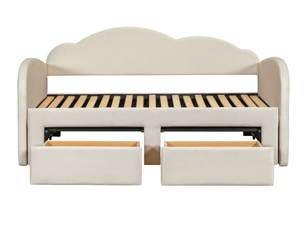 Upholstered Daybed With Cloud-Shaped Backrest, Trundle & 2 Drawers And USB Ports