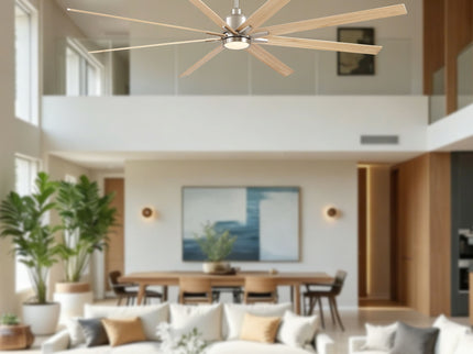 Oversized Large Ceiling Fan With Dimmable LED Light, 8 Blades, Remote Control