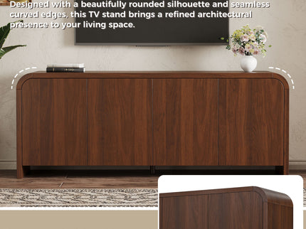 Curved Edge TV Stand With Large Cabinets