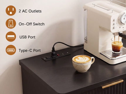 Fluted Coffee Bar Cabinet With Mini Fridge Space & Charging Station