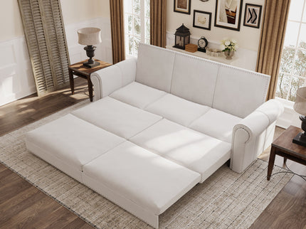 3 In 1 Convertible Sleeper Sofa With Nailhead Trim & Rolled Arm