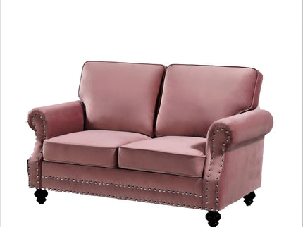 Loveseat Sofa With Nailhead Detail & Turned Legs, 2 Seater Upholstered Couch