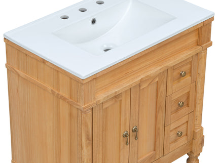 Modern Bathroom Vanity With Ceramic Sink, Soft Close Doors, Adjustable Shelves