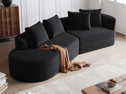 Upholstered Oversized Sectional Sofa, 4 Seater Extra Deep & Wide Seat Curved Cloud Couch With 4 Throw Pillows, Free Combination Living Room - Black