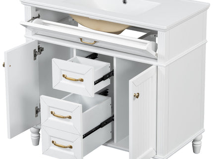 Bathroom Vanity With Sink, Flip-Out Top Drawer, Soft Close Doors, 2 Storage Drawers