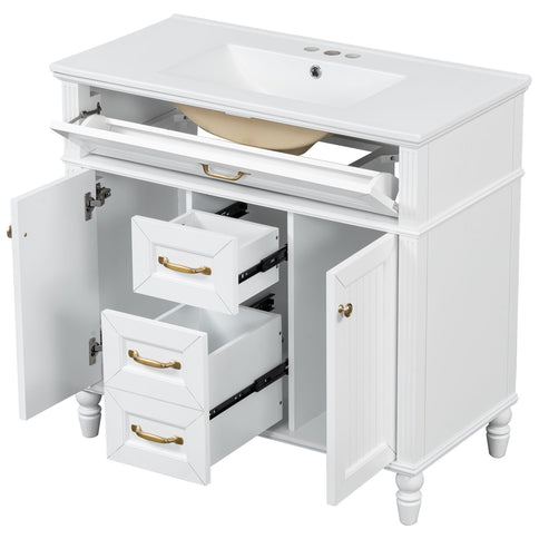 Bathroom Vanity With Sink, Flip-Out Top Drawer, Soft Close Doors, 2 Storage Drawers