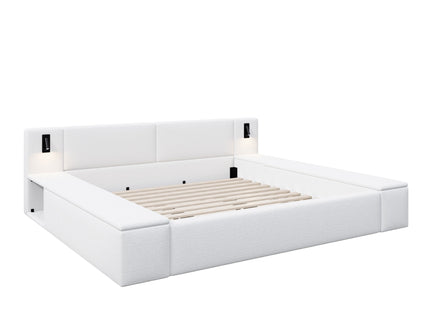 Upholstered Platform Bed Frame With Hidden Storage, Built-In Nightstands & LED Reading Lights