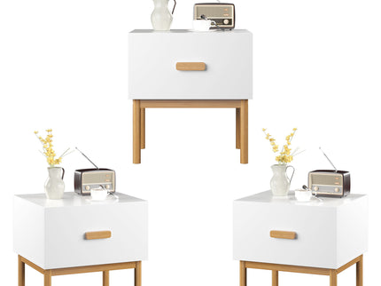 Nightstand With Drawer, Minimalist Bedside Table With Handle For Bedroom - White