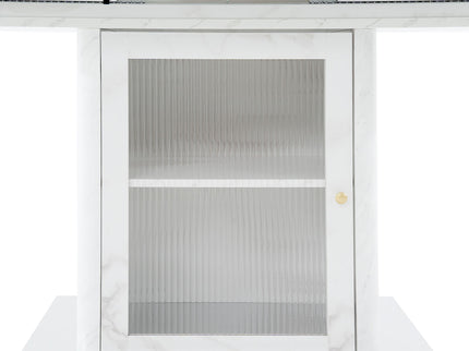 Modern Rectangle Dining Table With Stretchable Top, Storage Cabinet