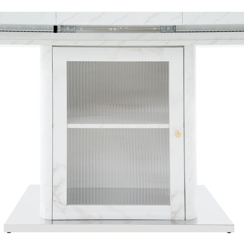 Modern Rectangle Dining Table With Stretchable Top, Storage Cabinet
