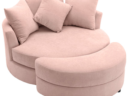 360° Swivel Accent Barrel Chair With Storage Ottoman & 4 Pillows, Modern Leisure Chair Round Accent For Living Room