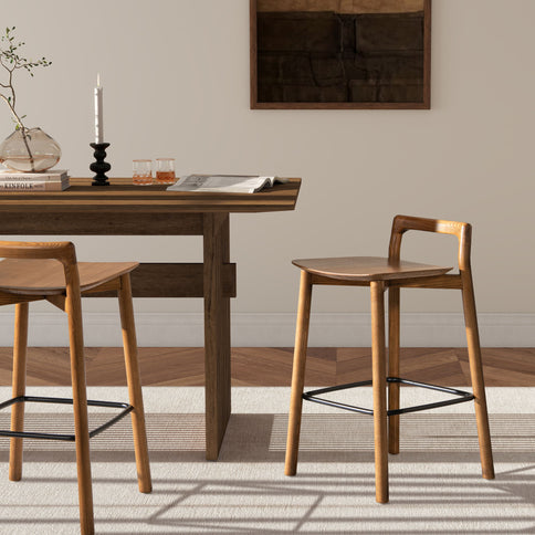 Sven - Modern Minimalist Low Back Counter Stool - Dark Brown Walnut