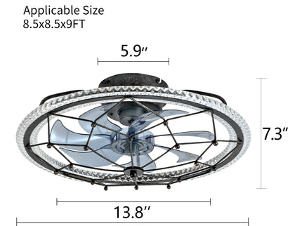 Caged Ceiling Fan With Remote Control Lights, 6 Speeds, 3 Color Temperature LED - Antique Black
