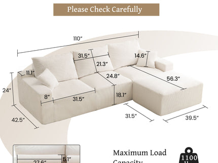 L Shaped Sectional Sofa, Full Compression 3 Seater Cloud Couch With Chaise