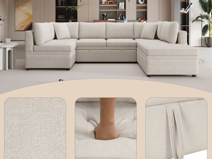 Oversized Sectional Sofa U-Shaped Sofa Couch Pull-Out Sofa Bed With Two Throw Pillows For Living Room