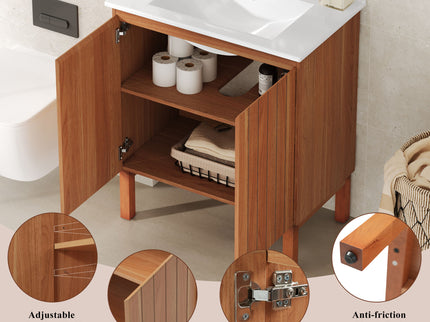 Bathroom Vanity With Sink, Minimalist Design, 45 Degrees Free Handle Doors - Antique Natural