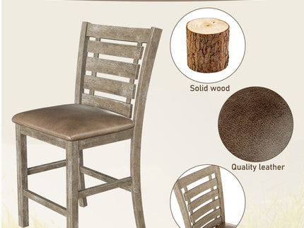 5 Pieces Set Counter Table Set Square Counter Table Solid Wood Modern Farmhouse Rustic Look Distressed Look - Grayish Brown