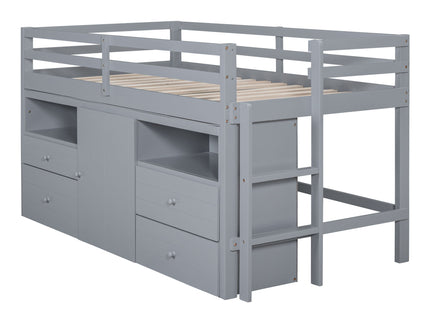 Loft Bed With 4 Drawers, Underneath Cabinet And Shelves
