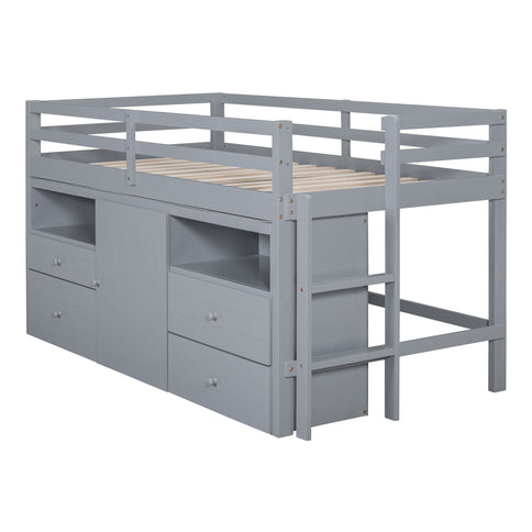 Loft Bed With 4 Drawers, Underneath Cabinet And Shelves