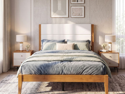 Platform Bed Frame With Upholstered Headboard, Slat Support