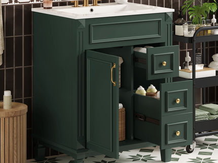 Bathroom Vanity With Sink, Compact Cabinet & 2 Drawers And Adjustable Shelf