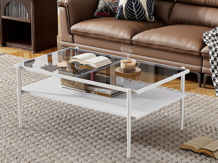 Rectangle Coffee Table With Tempered Glass Top And Legs, Modern Table For Living Room