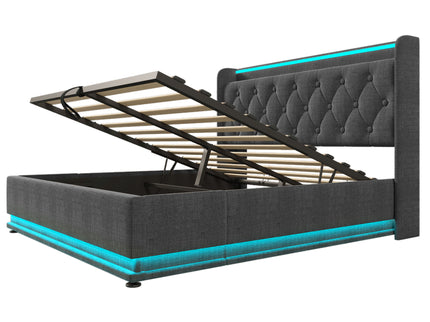 Upholstered Bed, 360 Surround LED Function, Remote Control, Hydraulic Storage Bed With USB, Type-C Charging (Without Mattress)