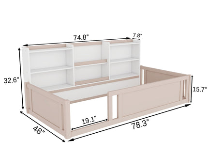 Platform Floor Bed With Guardrail Fence And Side Storage Shelves