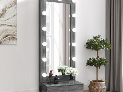 Lorena - Tall Mirror With Drawer And Speakers LED Lighting - Gray