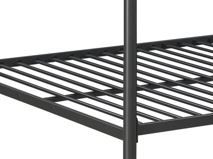Triple Bunk Bed, Full Size With Sturdy Metal Frame And Safe Stairs - Black