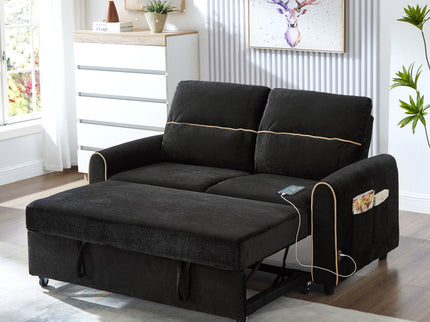 Pull Out Sofa Bed With Adjustable 3 Position Backrest, USB Charging Ports, Side Pockets
