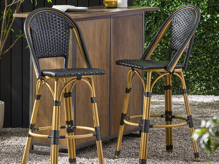 Outdoor Rattan And Aluminum French Barstools (Set of 2)