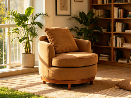 Rotatable Round Barrel Accent Chair With Adjustable Headrest - Orange / Dark Brown