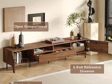 TV Stand For TVs Up To 85" With Closed Storage, Soft Closing Hinges - Walnut