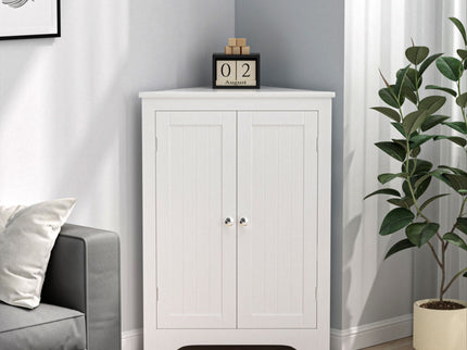 Corner Cabinet With 2 Doors And Adjustable Shelves, Freestanding Narrow Storage Organizer For Bathroom - White