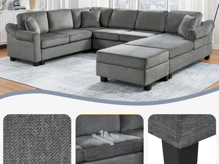 Contemporary U - Shaped Sectional Sofa With Movable Storage Ottoman
