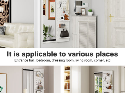 Wall Mounted Full Length Mirror With Shelf And Hook
