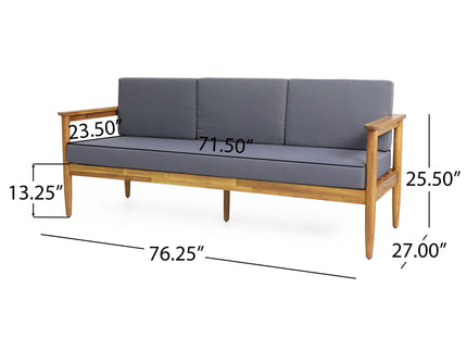 Outdoor 3 Seater Sofa With Cushion And Teak Acacia Wood - Dark Gray