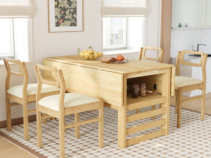 5 Piece Extendable Wood Square Dining Table Set With 2 Drop Leaves