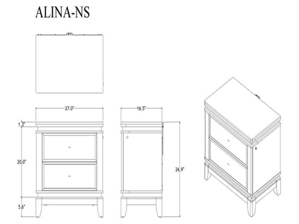Adalid - Nightstand With Glittered Drawer Front And LED Lighting - White