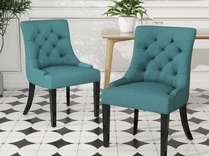 Dining Chair (Set of 2) With Upholstered Diamond Tufting And Espresso Birch Legs - Teal