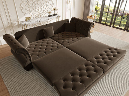 Oversized Chesterfield Pull Out Sofa Bed, Roll Arm Couch With Flower Tufting For Living Room