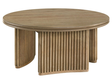 Dreydon - Round Coffee Table With Curved Pedestal Base - Light Brown
