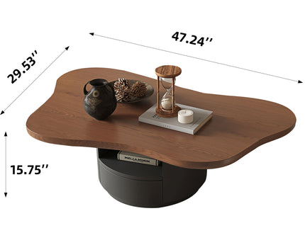 Cloud Coffee Table With 2 Drawers & Multi Layer Storage - Dark Walnut / Matt Black
