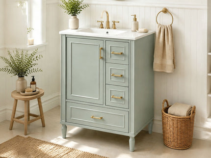 Modern Bathroom Vanity With Sink, Soft Close Doors, 3 Drawers
