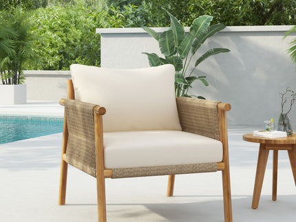 Modern Outdoor Woven Lounge Chair With Solid Frame And Cushions