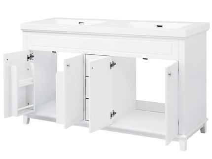 Bathroom Vanity With Double Sinks, 3 Drawers & 4 Doors, Soft Close, All Open Back Design - White