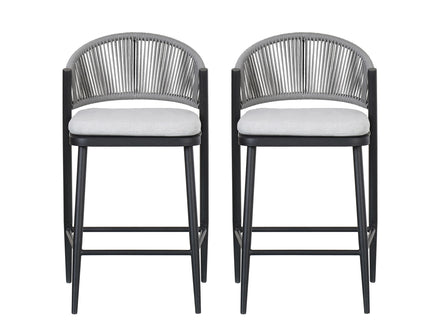 Outdoor 26" Counter Height Metal Frame Counter Stools With Scallop Shaped Backrest & Water Resistant Cushions
